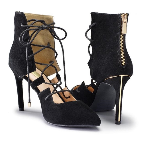 Avon Shoes - Lace Odyssey Heels Genuine Suede 3 1/2″ heel BLACK